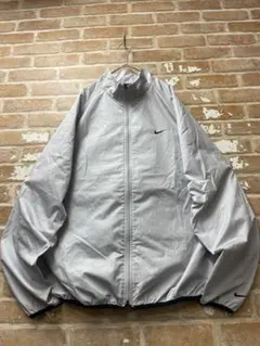 00s　NIKE ナイキ　ナイロンジャケット　刺繍　ワンポイント　グレー
