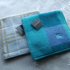 バーバリー ターコイズ チェック柄 、水色チェック柄 タオルハンカチ