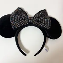 ディズニー ミニー カチューシャ 黒 ビジュー リボン キラキラ