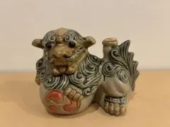 獅子 陶器製 空き瓶 三つ巴デザイン