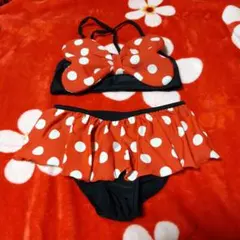 リボン付き赤い水玉水着（子供用）120cm　訳あり