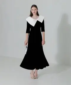 Leja アシンメトリービッグカラーベロアマーメイドワンピースドレス