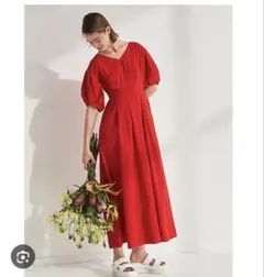 美品 アドーア ADORE 麻 レーヨン ストレッチ ロングワンピース レッド