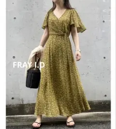 フレイアイディー　カシュクールプリントワンピース　半袖ワンピース　花柄ワンピース