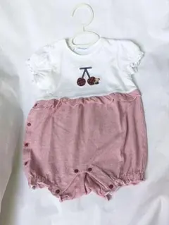 familiar 現行品 さくらんぼ リアちゃん 赤チェック 半袖ロンパース