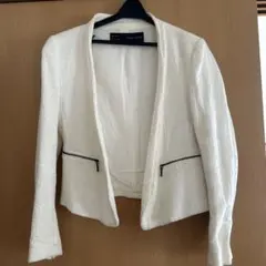 ZARA BASIC ノーカラージャケット M ホワイト