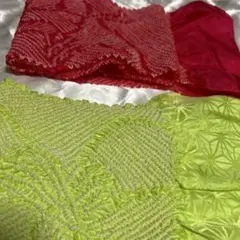 こども用帯揚げ ピンク 黄緑