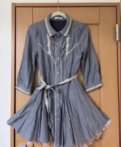 6axes femme レース装飾 長袖シャツワンピース グレー