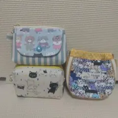 ハンドメイド ポーチ３種セット 猫柄