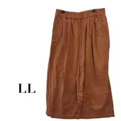 ガウチョパンツ 綿100 ブラウン LL ゆったりカジュアル　ウエストゴム