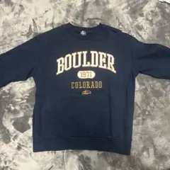 CANP7 カレッジロゴ スウェット トレーナー ネイビー 裏毛 刺繍　古着風