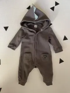 フタフタ　バースデイ　綿100% 裏起毛　フード付きロンパース 70-80　恐竜