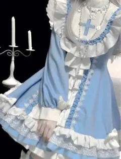 【本物】 天使界隈 十字架 ロリータ フリル ワンピース 水色 病み系