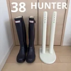 HUNTER 38 長靴 木製ブーツスタンド付き　パープル　ネイビー　レイン