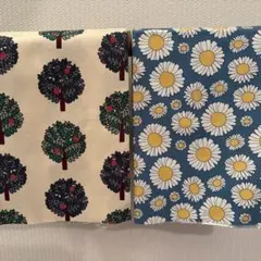 綿100% 木と花柄生地 ハーフカット