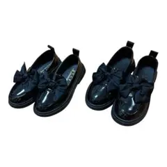 黒 リボン付きキッズフォーマルシューズ