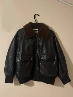 フェイクレザー ブルゾン　ボア襟付き