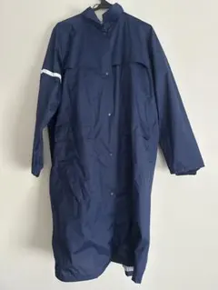ネイビー ロングレインコート 反射ストライプ付き フード付き レインコート 袋