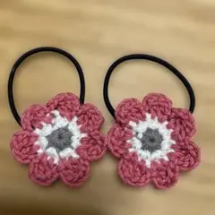 ミモザ　鍵あみ　花モチーフ ヘアゴムセット