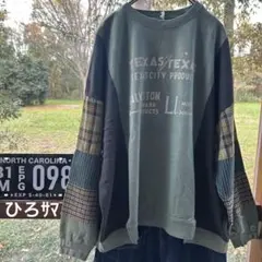 ライムインク ミニ裏毛ピグメント 切替 スウェット プルオーバー ライトカーキ