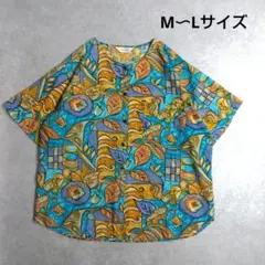 総柄　半袖シャツ　Vintage　インド製　エメラルド　M〜Lサイズ