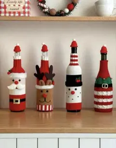 ワインボトル　デコレーション　クリスマス　ボトルカバー　サンタ　北欧風　ニットのサムネイル