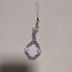 ハンドメイド ビーズキーホルダー 紫色