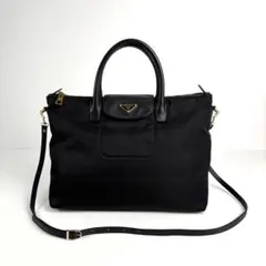 未使用に近い プラダ 2way トートバッグ ナイロン サフィアーノレザー