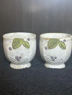 【美品】丹波焼 雅峰窯 湯呑み 2客セット ペア 夫婦湯呑 陶器 伝統工芸