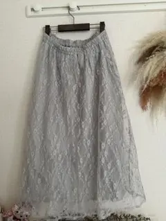 【美品】グレー レース フレアスカート プリーツスカート ロング