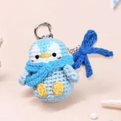 ミニペンギンとりぼんのあみぐるみ☆ハンドメイド　編みぐるみ　ブルー