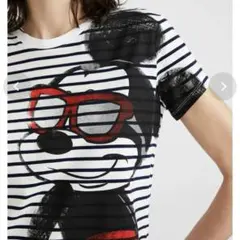 デシグアルDisney ボーダーミッキーマウス TシャツLサイズのサムネイル
