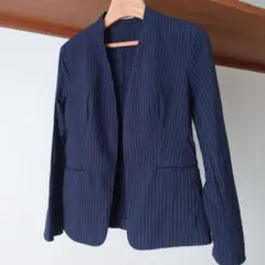 PLST プラステ ネイビー ストライプ ノーカラージャケット