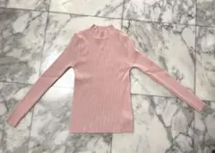 ピンク リブ編み ハイネックセーター 長袖