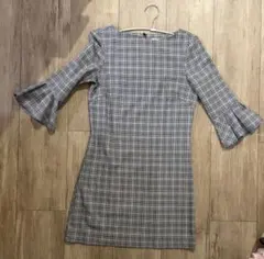 H&M チェック柄 フレアスリーブ ミニワンピース US 4