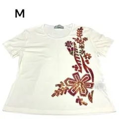 【美品】ボタニカルフラワーTシャツ　Mカラフル フラダンスTシャツ　リゾートのサムネイル