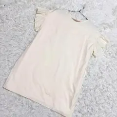 KBF✨美品　袖フリル　半袖カットソー　丈長め　コットン　イエロー　（F）