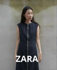 ZARAインディゴブルー デニムノースリーブ ワンピース