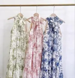 エステラケー ロングワンピース 花柄 ノースリーブ ティアード ベルト付 エステラケー ロングワンピース 花柄 ノースリーブ ティアード ベルト