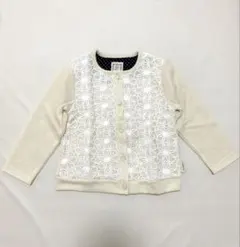 nicorito レース装飾 カーディガン クリーム色 アイボリー 花 100