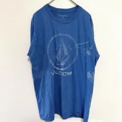 VOLCOM【M】古着Tシャツ 両面プリント ブリーチ加工 ブルー サーフ