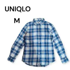 UNIQLO M チェック柄 長袖シャツ ブルー
