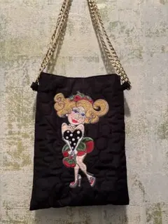 ロラライハリス刺しゅう入り 携帯　小物　ハンドメイドポーチ