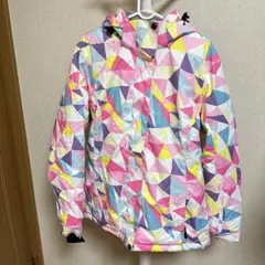 最終値下げ‼️カラフル幾何学模様 フード付きスキーウェア ピンク レディース