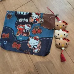 未使用 日焼けキティまとめ売り ポーチ クラッチバッグ 三連チャームストラップ