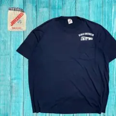 90s USA製 JERZEES 企業ロゴ ポケットTシャツ XXL 紺 ポケTのサムネイル