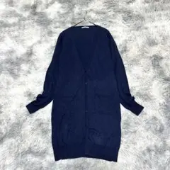 【ナチュラルビューティーベーシック】ロングカーディガン ネイビー M 薄手 麻綿