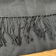 カシミヤ　ブラック ストール フリンジ付き