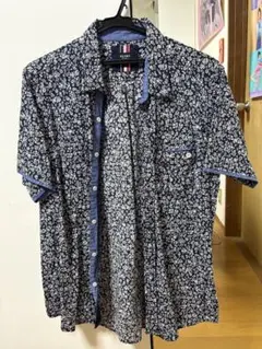 BEAMS HEART 花柄 半袖シャツ Lサイズ ネイビー