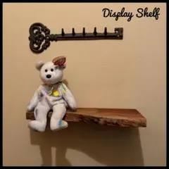 ウォールシェルフ 天然木　ナチュラル　スチール鍵型フック　セット
